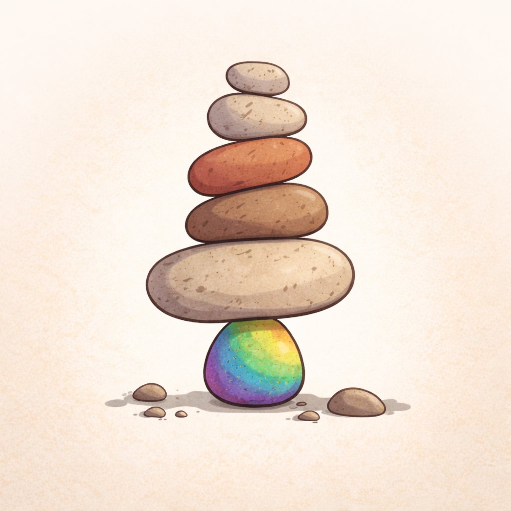 Stack of zen stones with rainbow base
